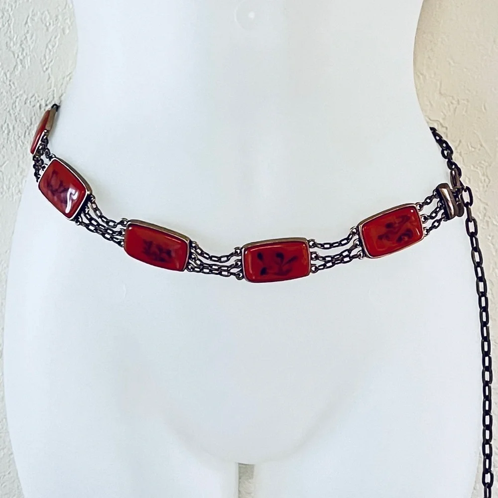 Vintage aged brass tone, Bohemian, chic chain small adjustable hip belt